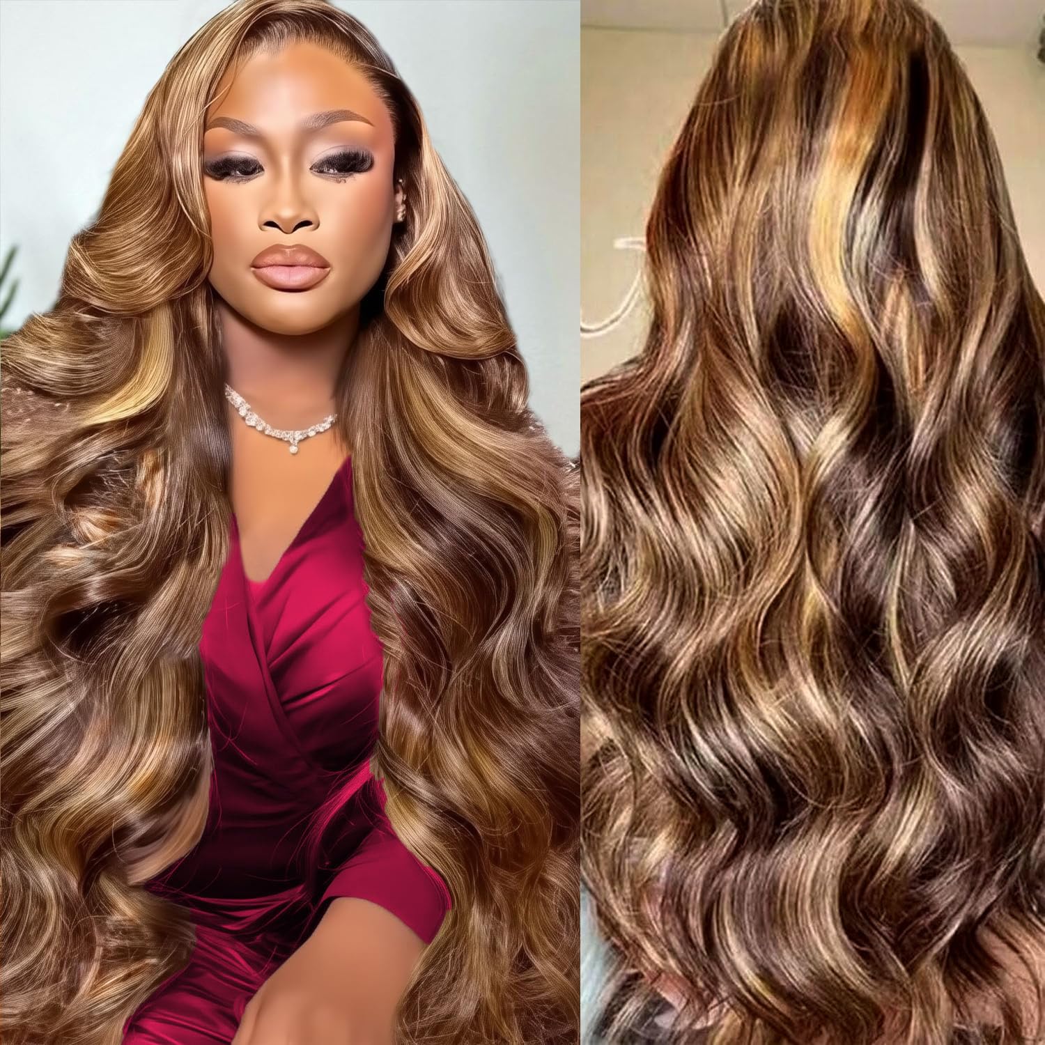 Lace Front Wigs - HD 하이라이트 46인치 13x4 바디 웨이브