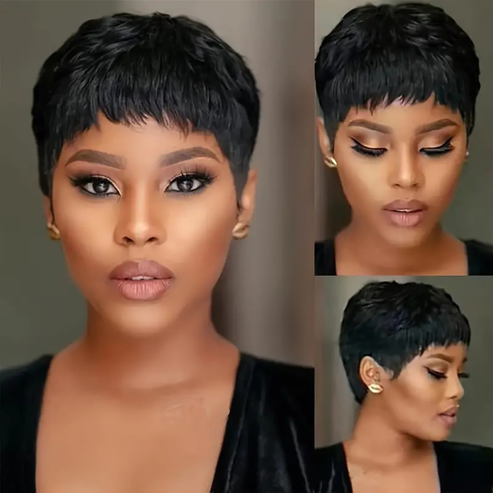Short Pixie Cut Wig Human Hair Cheap - 짧은 생머리 인모 가발, 내추럴 컬러