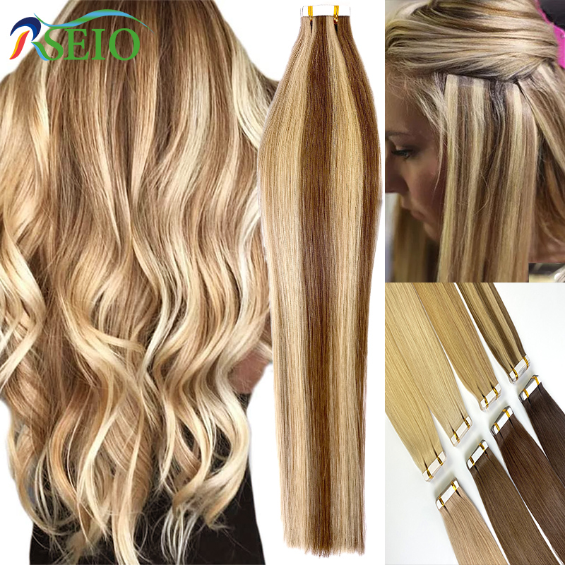 Invisible Tape In Extensions Real Hair - RSEIO 스트레이트 인모 연장 테이프, 실제