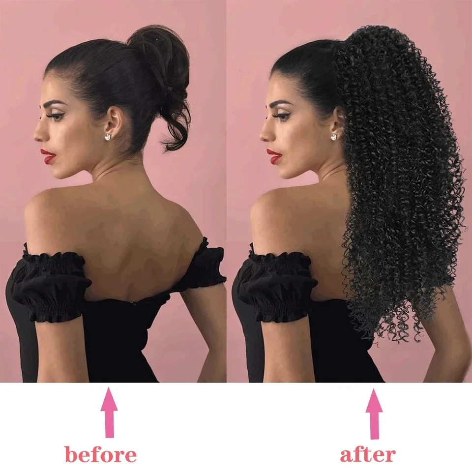 여성용 긴 변태 곱슬 머리 끈 포니 테일 확장 아프로  - Drawstring Afro Curly Puff Ponytail 리뷰 및 가격