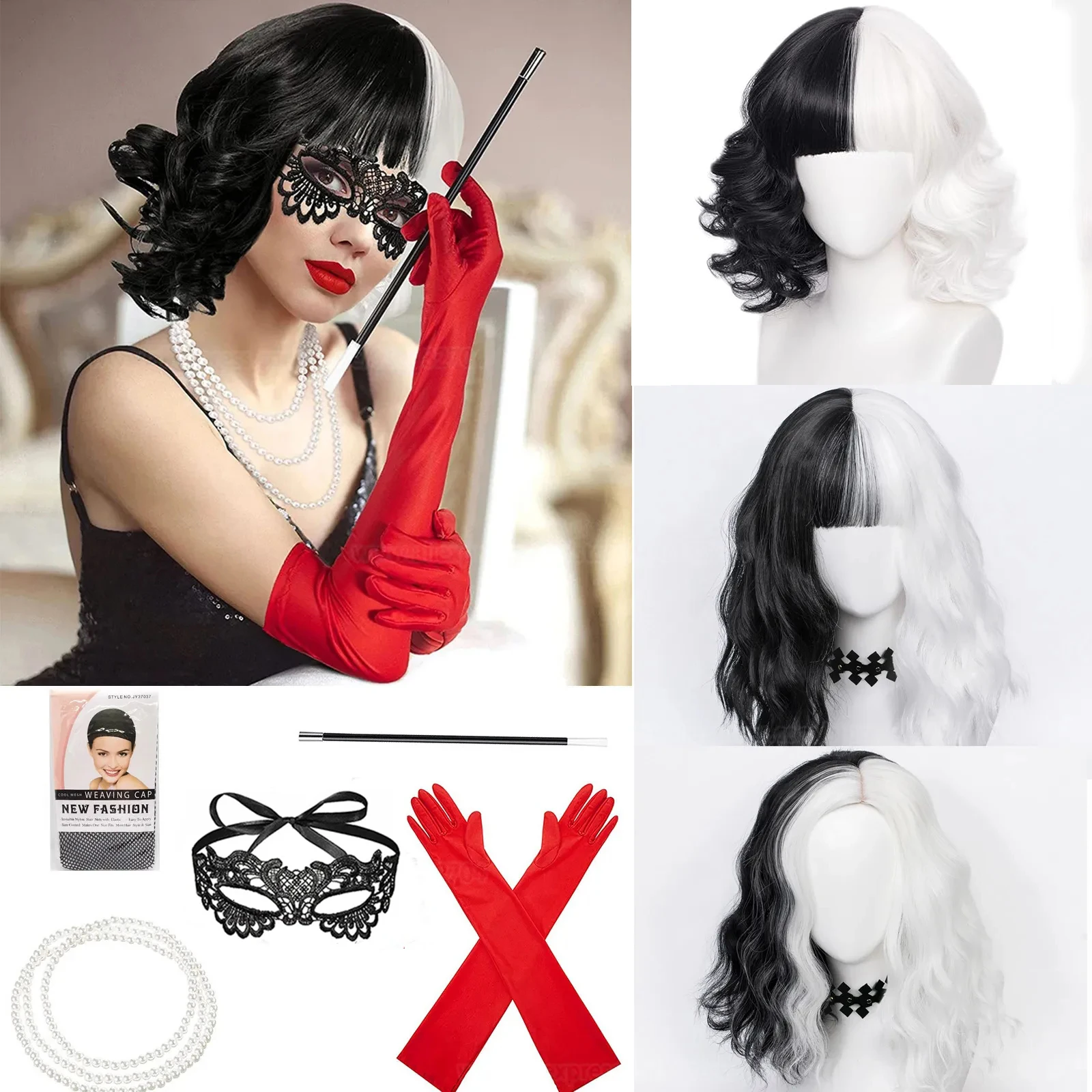 컨벤션 애니메이션 크루엘라 드 빌 코스프레 가발 소품  - Synthetic Braided Wigs For Black Women 리뷰 및 가격